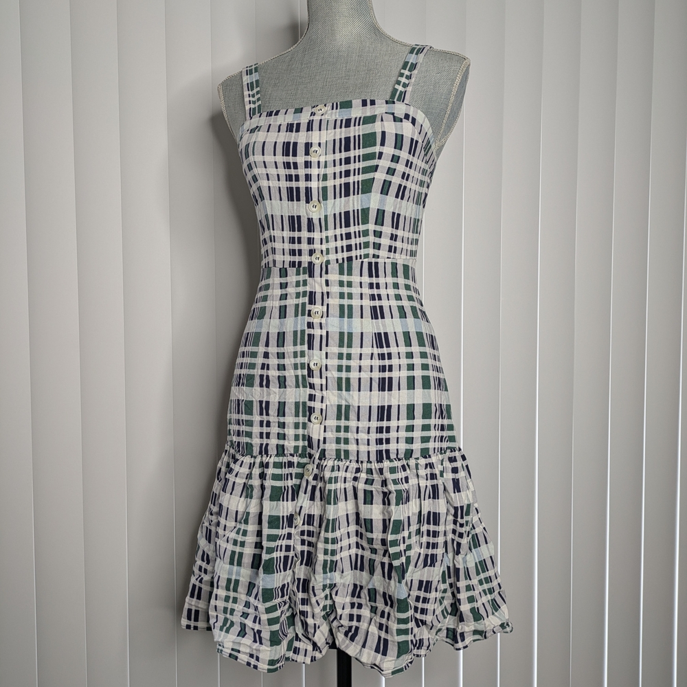 BCBGMaxAzria Green and Blue Plaid Midi Dress Sz 0